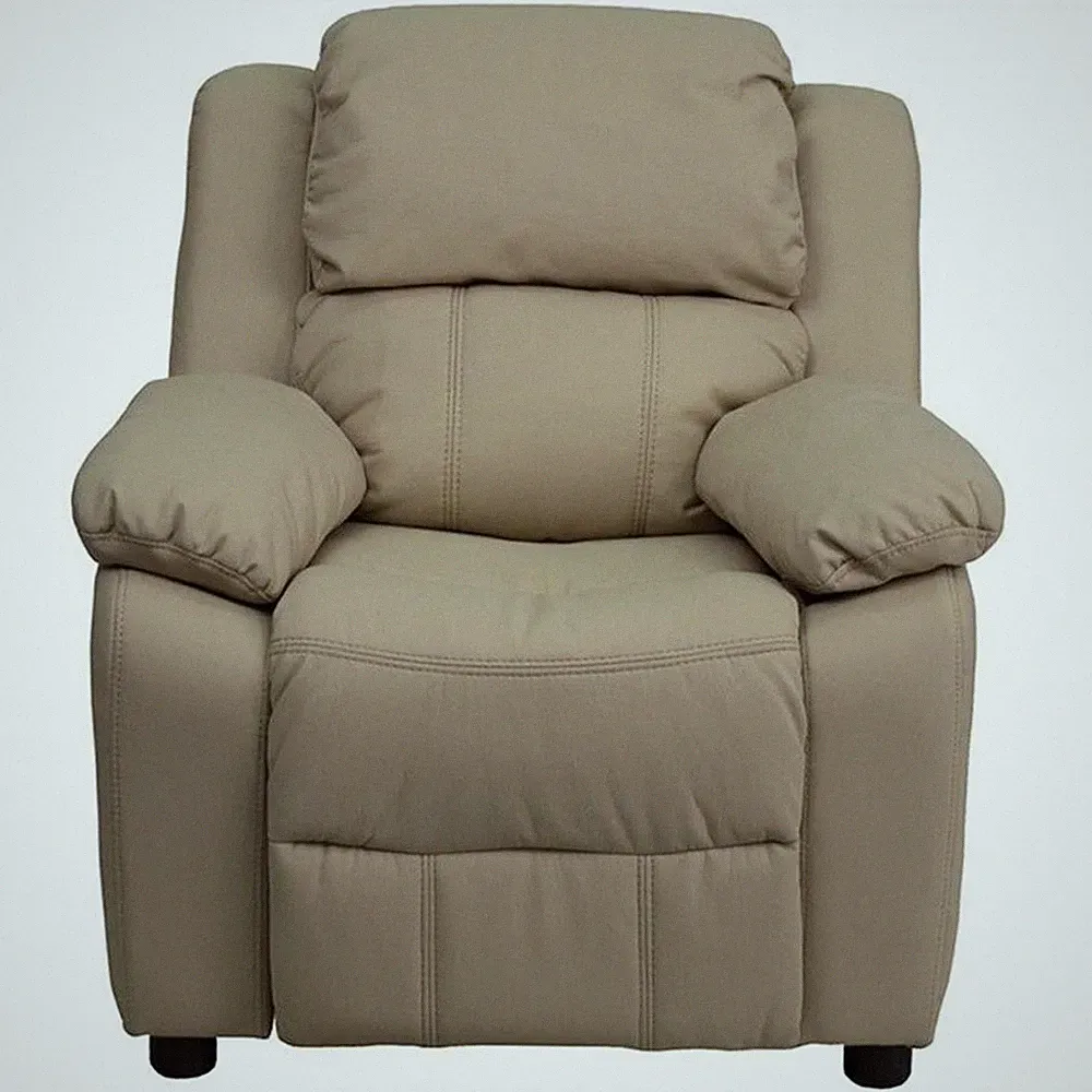 Bowery Hill Kids Recliner in Beige with Storage Arms