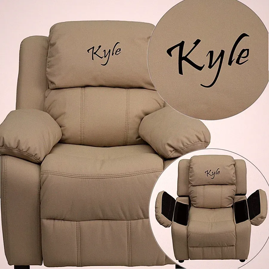 Flash Furniture Beige Vinyl Kids Recliner, Storage Arms - BT-7985-KID-BGE-EMB-GG