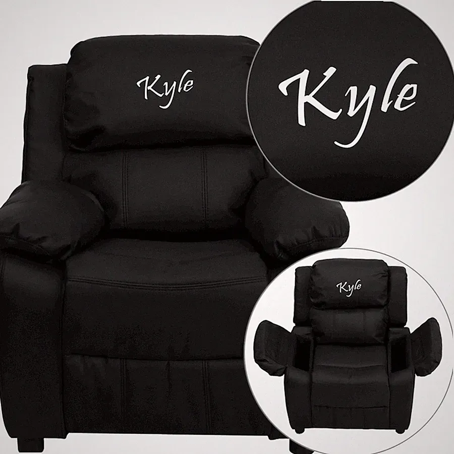 Flash Furniture Personalized Black Kids Recliner - BT-7985-KID-BK-LEA-TXTEMB-GG
