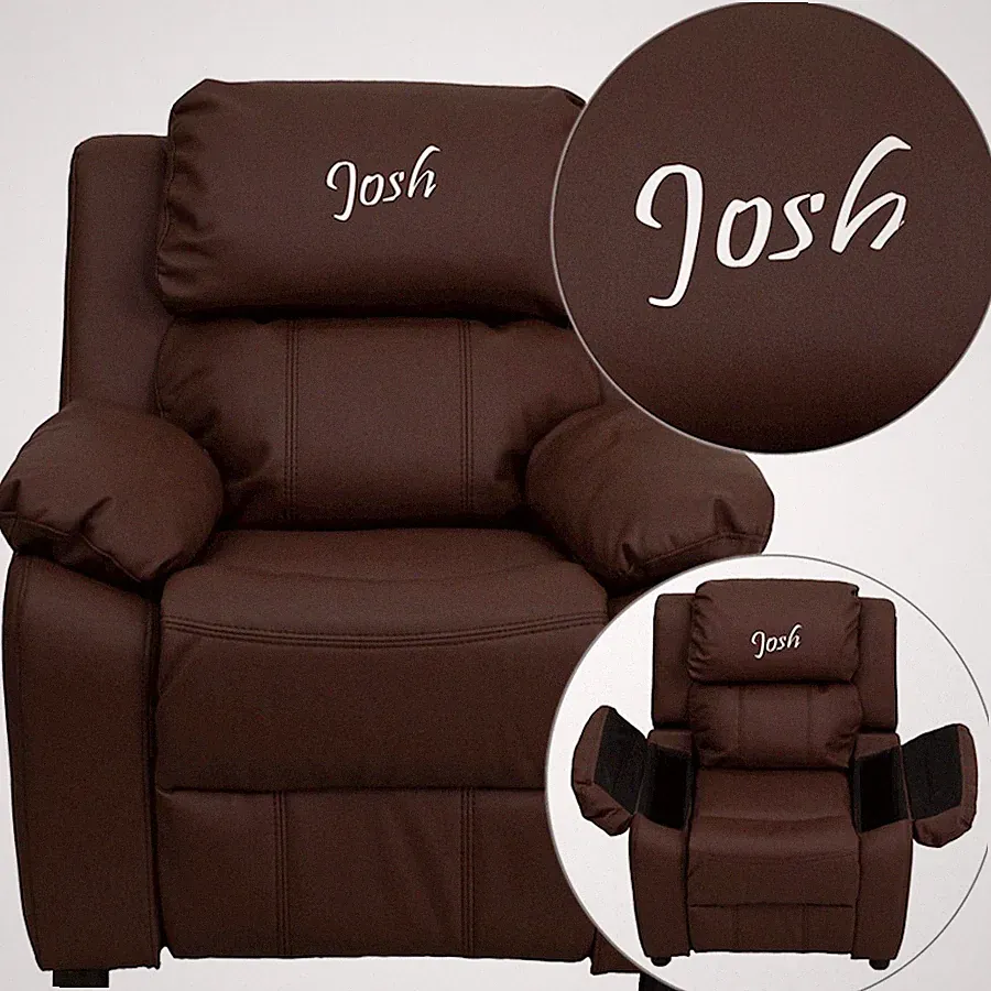 Flash Furniture Personalized Brown Kids Recliner - BT-7985-KID-BRN-LEA-TXTEMB-GG