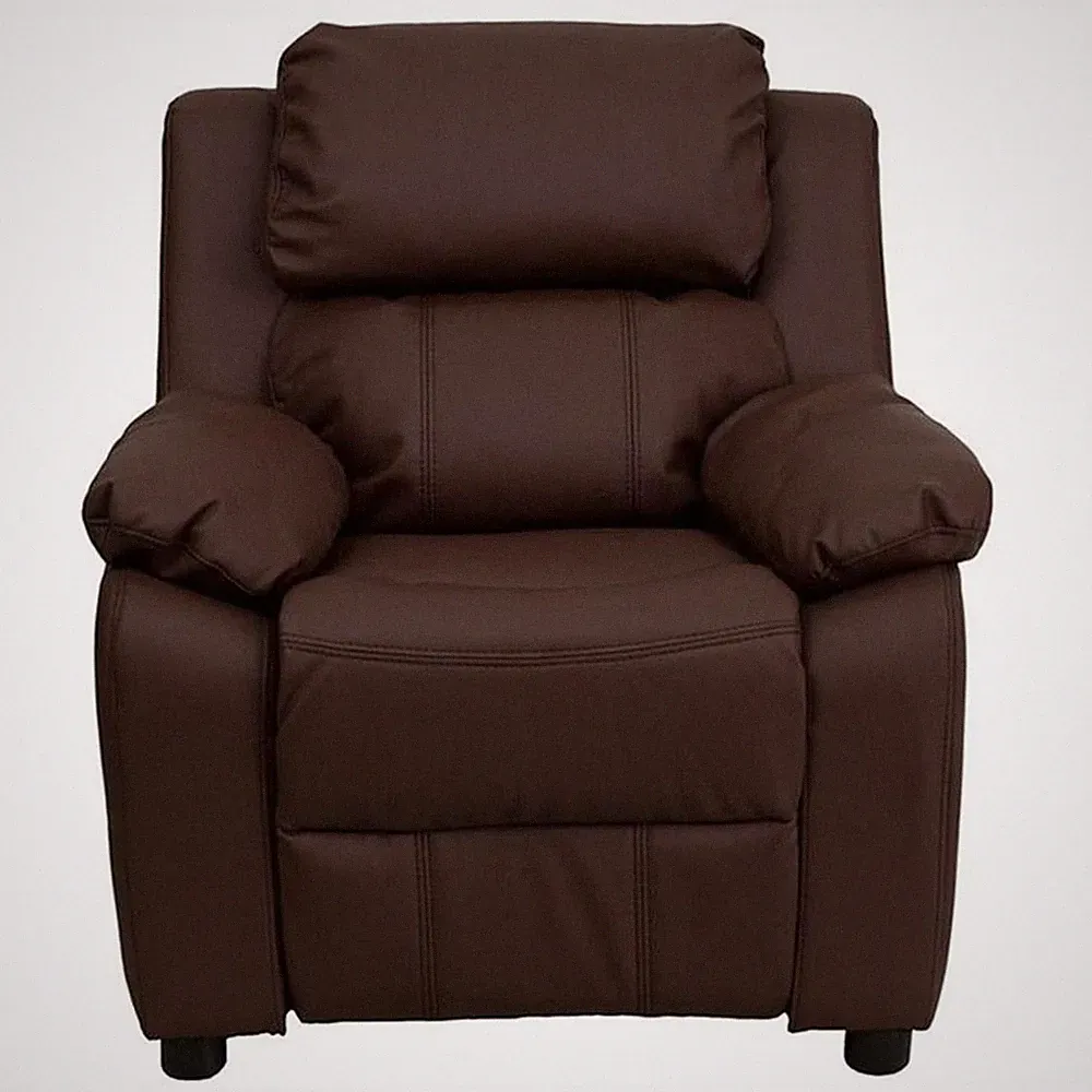 Flash Furniture Storage Arms Leathersoft Upholstered Kids Recliner in Brown