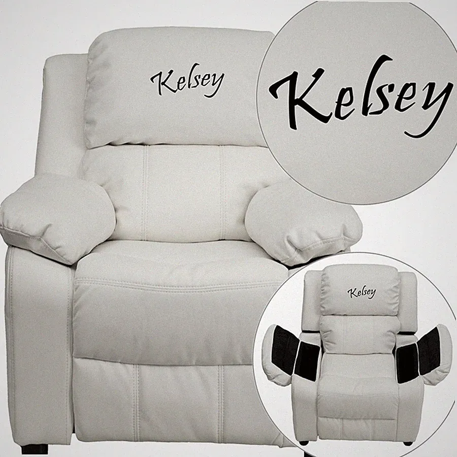 Flash Furniture White Vinyl Kids Recliner - BT-7985-KID-WHITE-TXTEMB-GG