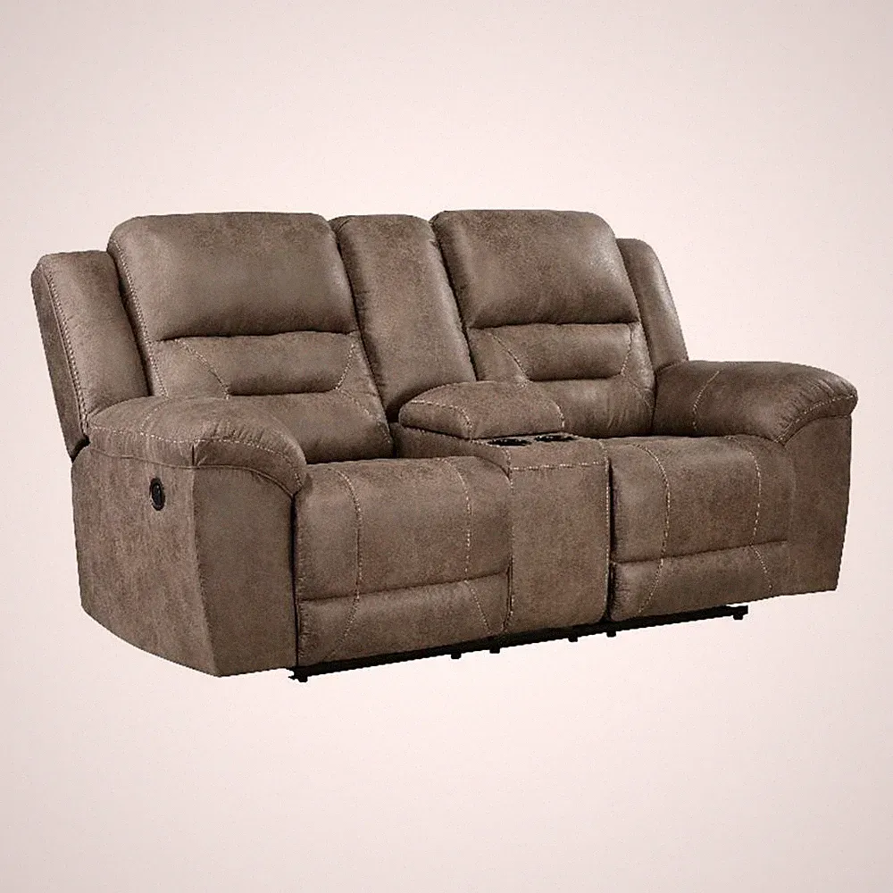 Henry 81 Inch Dual Manual Recliner Loveseat Brown Microfiber- Solid Wood