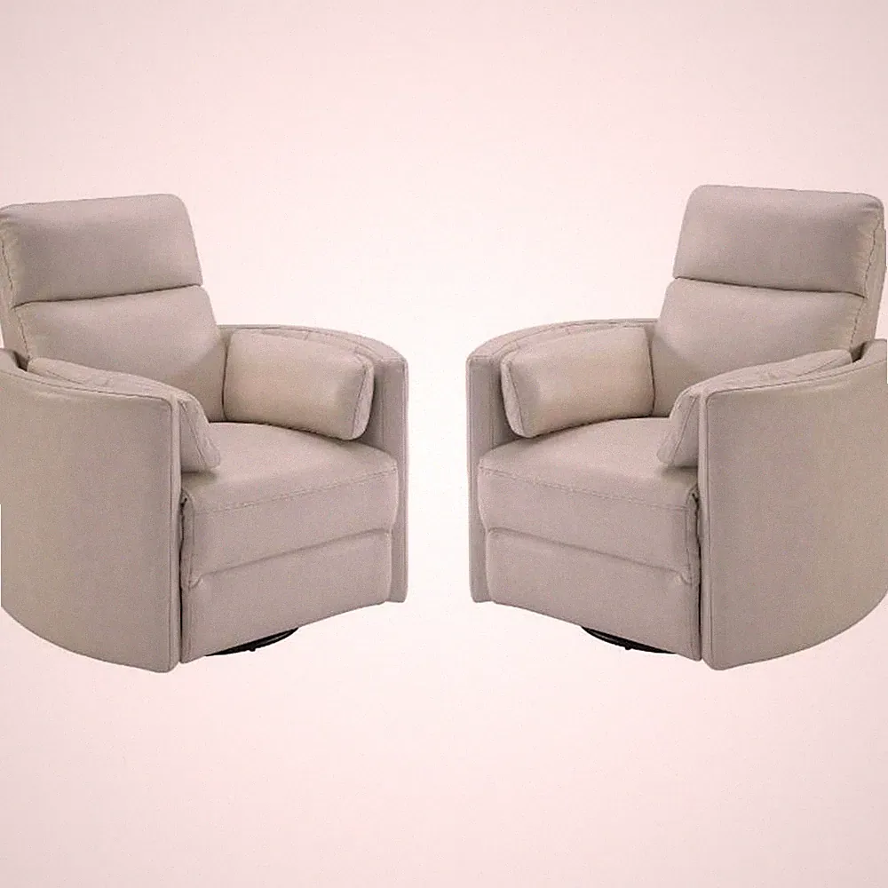 Home Square Leather Cordless Swivel Glider Recliner in Ivory - Set of 2