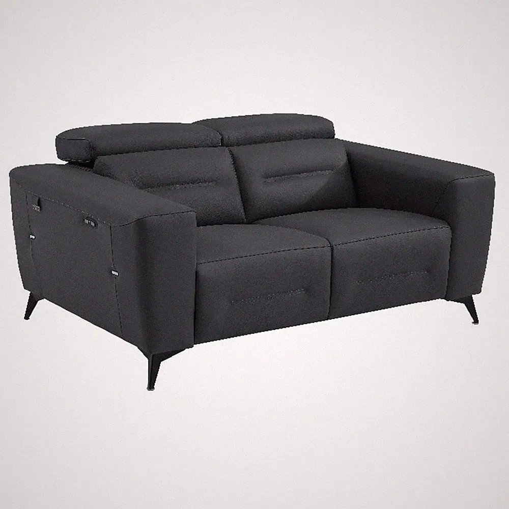 Pemberly Row Italian Leather Loveseat with Power Recliner in Dark Gray