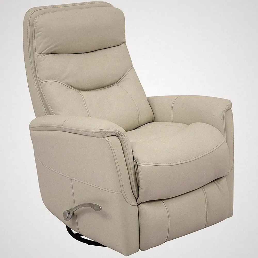 Pemberly Row Leather Manual 360-degree Swivel Glider Recliner in Ivory
